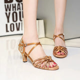 Girls Brown Latin Salsa Dance Shoes Women Satin Rhinestone Ballroom Bachata Dancing Shoes Soft Bottom Square Heel