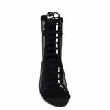 Black Flock Mesh Plus Size Dance Boots High Heel Comfortable Lady Latin Salsa Dance Shoes For Women