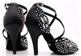 Latin Dance Shoes For Women Rhinestone Ballroom Salsa Dancing Shoes Customized Heel