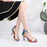 Green Rainbow Latin Ballroom Dance Shoes For Women High Heel Salsa Dance Sandals For Girls Soft Bottom