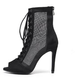 Women Flannel Latin Ballroom Dance Shoes for Girls High Heel Bachata Salsa Sandals Woman Lace Up Jazz Mdern Dance Shoes Boots