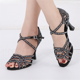 Latin Dancing Shoes For Women Tango Salsa Rumba Samba Ballroom Party Ladies Dance Heels Soft Sole Black Women Sandals