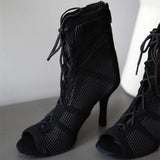 Latin Salsa Dance Shoes Boots Women Soft Sole Black Mesh Ballroom Tango Dancing Shoes
