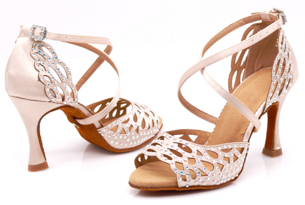 Latin Dance Shoes For Women Rhinestone Ballroom Salsa Dancing Shoes Customized Heel