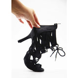 Open Toe Professional Women Black Satin Dance Boots Ladies Latin Salsa Shoes for Dancing Party