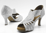 Professional Latin Dance Shoes Grey Satin Rhinestone Ballroom Tango Dancing Shoes For Women