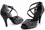 Latin Dance Shoes For Women Rhinestone Ballroom Salsa Dancing Shoes Customized Heel