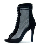<transcy>Salsa Jazz Ballroom Square Plus Size Latin Boots Zapatos de baile para mujeres Dancing Girl Elegante Tacón alto Air Mesh</transcy>