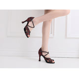 Rhinestone Latin Dance Shoes Red Black Ballroom Salsa Dancing Shoes for Wedding Party Girls Soft Bottom