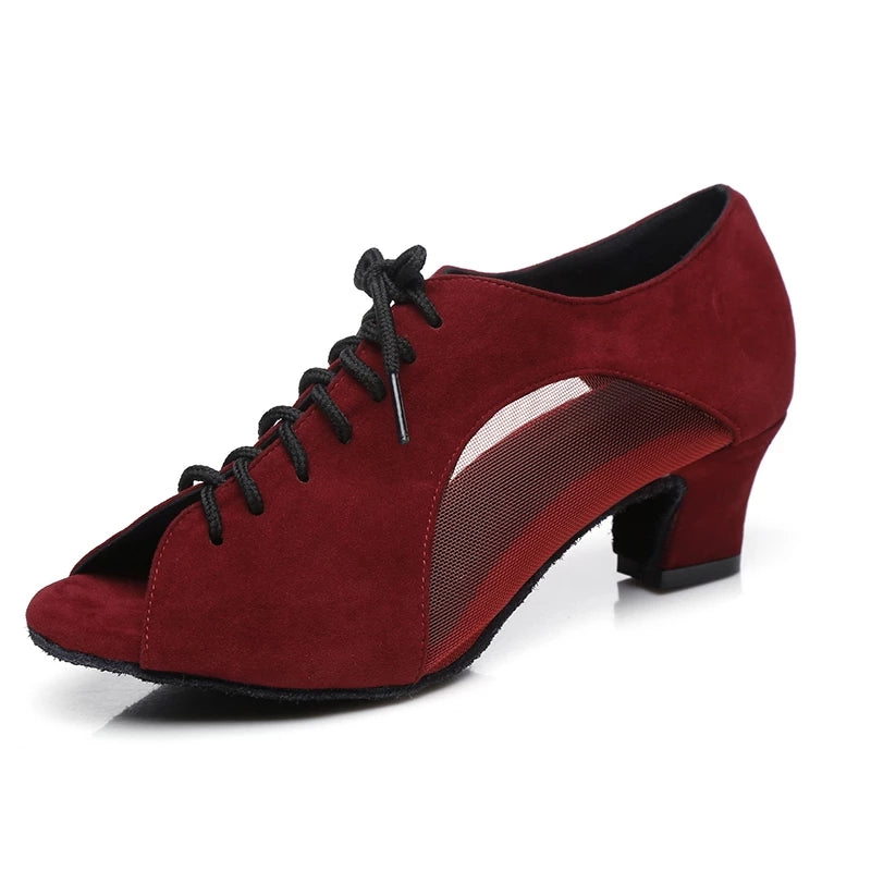 Women Flock Latin Dance Shoes Girls Lace-up Salsa Bachata Dancing Shoes for Women Soft Bottom Square Heel 5cm/10cm Shoes