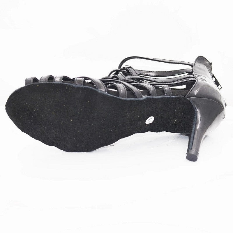 Black PU Dance Shoes For Women Girls Latin Ballroom Tango Salsa Professional Dance Boots Zipper