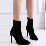Black Flock Latin Dance Shoes Boots For Closed Toe Ballroom Modern Dance Ankle Shoes Ladies High Heel