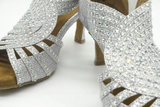 Professional Latin Dance Shoes Grey Satin Rhinestone Ballroom Tango Dancing Shoes For Women