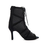 Latin Salsa Dance Shoes Boots Women Soft Sole Black Mesh Ballroom Tango Dancing Shoes