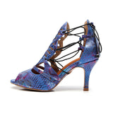 Lace Up Women Dance Boots Blue High Heels Soft Sole Ballroom Latin Dance Shoes