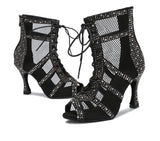 Women Ballroom Dance Shoes Salsa Latin Dancing Shoes Black Pink For Girls Soft Bottom Boots