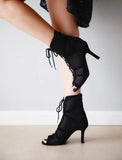 Latin Salsa Dance Shoes Boots Women Soft Sole Black Mesh Ballroom Tango Dancing Shoes