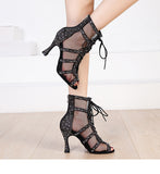 Women Ballroom Dance Shoes Salsa Latin Dancing Shoes Black Pink For Girls Soft Bottom Boots