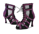 Women Ballroom Dance Shoes Salsa Dancing Shoes Purple Blue For Girls Soft Bottom Boots