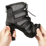 Black Mesh Latin Dance Shoes Women Ladies Ballroom Dance Boots Soft Suede Fashion Dance Shoes High Heels 6-10CM