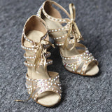 Women Party Dance Shoes Satin Shining Rhinestones Soft Suede Bottom Salsa Dance Shoes Heels White Black