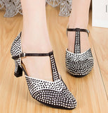 <transcy>Черно-белые женские туфли для танцев | Современные туфли для сальсы со стразами | Обувь для латинских танцев | Danceshoesmart</transcy>