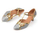 Sequined Cloth Modern Dancing Shoes Women Closed Toe Soft Bottom Ballroom Latin Dance Shoes Heel