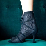 Latin Salsa Dance Shoes Boots Women Soft Sole Black Mesh Ballroom Tango Dancing Shoes