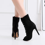 Woman Ballroom Dance Shoes Black High Heel Bachata Salsa Dancing Shoes For Girls Soft Bottom Dance Boots