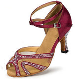 Rhinestones Ballroom Dance Shoes Women Latin Salsa Bachata Performance Dance Shoes Soft Suede Sole
