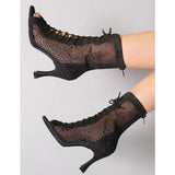 Latin Dance Shoes Women Mesh Rhinestone Ballroom Dance Boots Open Toe Party Shoes High Heels