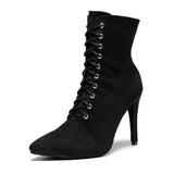 Salsa Jazz Ballroom Indoor Latin Dance Shoes for Women Dancing Girl High Heels Flock Professional Boots