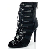 Women Dance Shoes Ankle Boots Latin Ballroom Salsa Dancing Shoes Mesh PU
