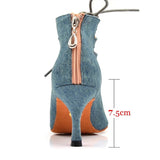Latin Dance Shoes Women Denim Blue Dance Boots Salsa Performance Ballroom Shoes