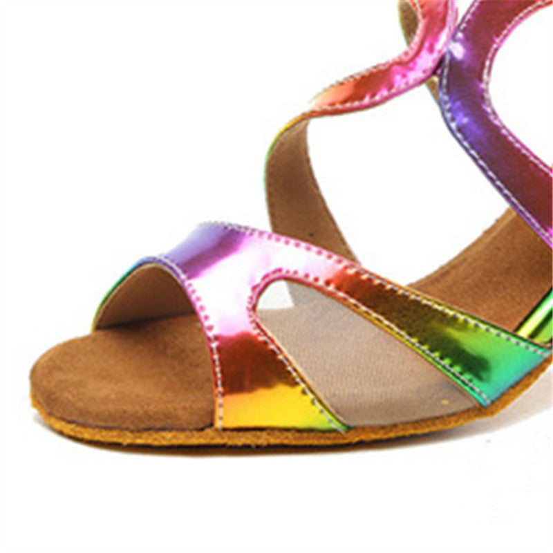 Rainbow Latin Ballroom Dance Shoes PU Mesh Custom Heel Suede Soft Sole Salsa Shoes