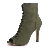 New Salsa Tango 10cm High Dance Boots Flock Bachata Latin Women Party Dancing Shoes
