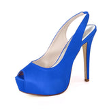 Women Girl Satin Stiletto Heel Peep Toe Platform Pumps Sandals For Wedding Party