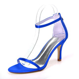Women's Satin Stiletto Heel Open Toe Sandals With Chain Pumps