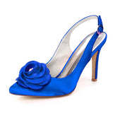 Women's Satin Heel Pumps With Flower Sandals For Wedding Party