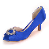 Peep Toe Pumps For Women Bride Satin Rhinestone Buckle Sandals 6cm Heel