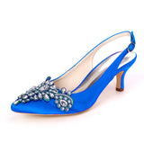 Satin Rhinestone Wedding Pumps 6cm Stiletto Heel Women Bride High Heel Shoes With Rhinestone