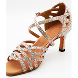 <transcy>Salón de baile de diamantes de imitación Zapatos de baile latino Mujeres Salsa Waltz Sandalias Swing Zapatos de tacón alto</transcy>