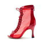 <transcy>Salsa Jazz Ballroom Square Plus Size Latin Boots Zapatos de baile para mujeres Dancing Girl Elegante Tacón alto Air Mesh</transcy>