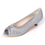 Women's Sparkling Glitter Kitten Heel Rhinestone Wedding Party Flats Shoes Peep Toe Sandals