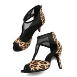<transcy>Botas de baile de salón social Zapatos de baile de tango de salsa latina para mujer con leopardo</transcy>