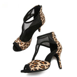 Social Ballroom Dance Boots Women's Latin Salsa Tango Dance Shoes Leopard