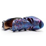 Lace Up Women Dance Boots Blue High Heels Soft Sole Ballroom Latin Dance Shoes