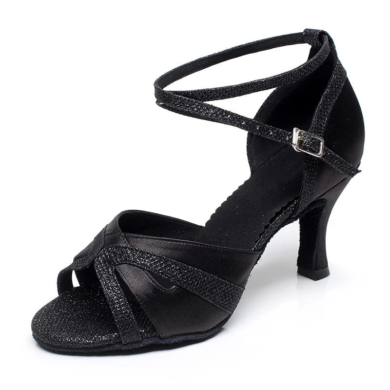Black Purple Ballroom Dance Shoes Girls Latin Salsa Dancing Shoes For Women High Heel Sandals