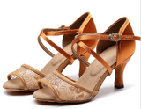 Satin Lace Latin Ballroom Dance Shoes Sandals High Heel Salsa Dancing Shoes For Women