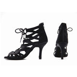 Open Toe Professional Women Black Satin Dance Boots Ladies Latin Salsa Shoes for Dancing Party